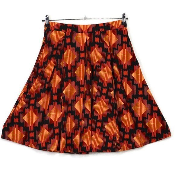 LuLaRoe Madison A-Line Pleated Skirt Orange Yellow Black M Medium - Picture 2 of 12